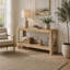 Console de style ferme moderne, table d'entrée minimaliste avec plateau en placage de bois et coins arrondis pour couloir ou salon-963795671