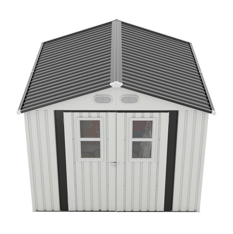 Outdoor Storage Shed, 8x8 protective film, four daylight Windows Lockable Doors,A practical and thoughtful gift,two colors can be freely selected white storage sheds