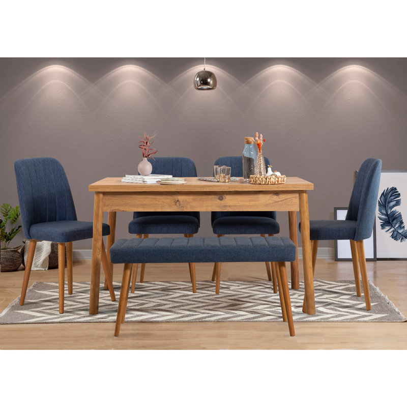 Salmon 6 - Person Dining Set, Dark Brown, Dark Brown, Blue