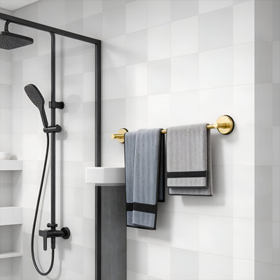Adjustable Suction Cup Towel Bar, No Drill Thickened Metal Vacuum Suction Towel Rack for Bathroom & Kitchen