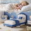 Base de lit réglable pour tête de lit pour enfant, taille simple - Revêtement en molleton Sherpa - Support en lattes de bois - Capacité de 750 lb - Aucun sommier requis - Assemblage facile