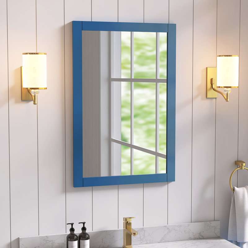 24''X 36'' Wall Mounted Bathroom Vanity Mirror Solid Wood Frame, Blue
