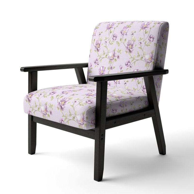 Purple Flowers And Leaf - Upholstered Cabin & Lodge Accent Arm Chair