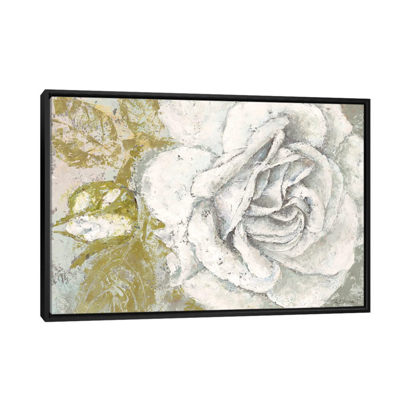 « white rose fleur », reproduction sur toile, H 18 po x l 26 po x P 1,5 po, Toile avec cadre noir, Pas de tapis