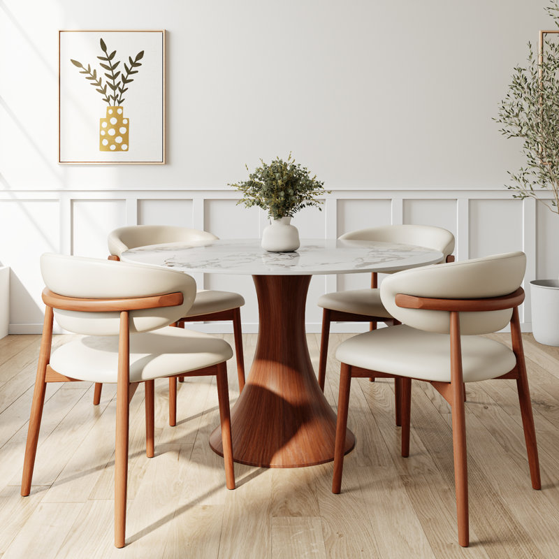 Ensemble de table de salle à manger moderne Mid-Century et 2 chaises rembourrées Spiro 3Pcs / 5Pcs, Blanc