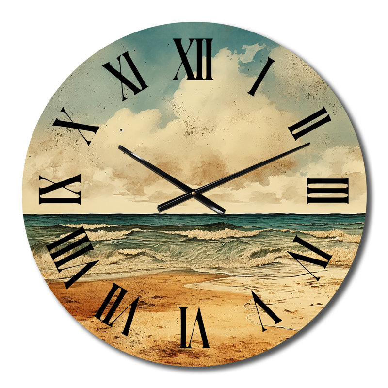 Vintage Beach Side Scenery II - Horloge murale nautique et plage, Moyenne