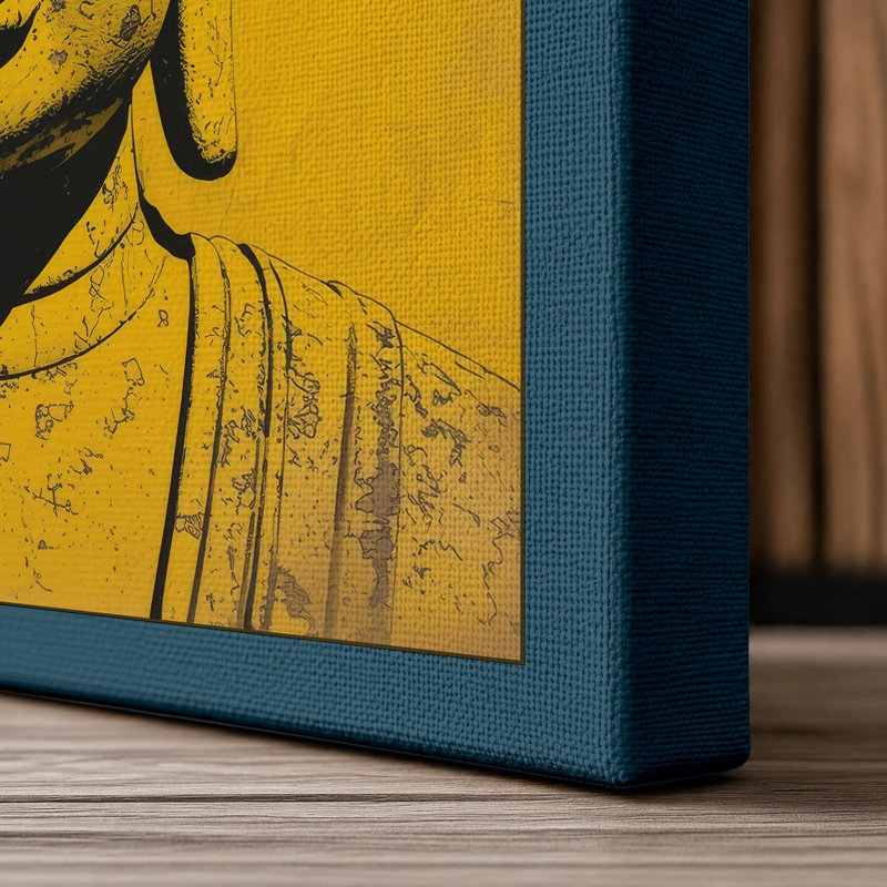 Golden Buddha Head Japandi - Wrapped Canvas, 30x20 - 76.2 x 50.8 cm, Teal Border