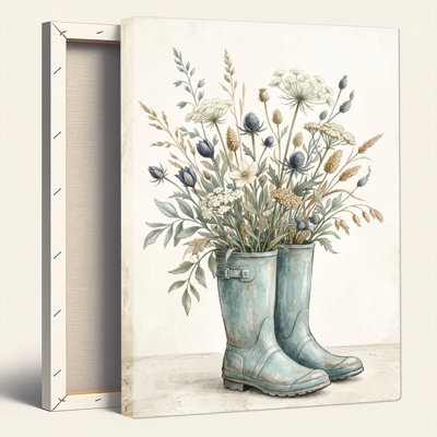 «Gallery Wrap», art mural sur toile pour le salon, la chambre à coucher, le bureau ou le vestibule - décoration murale décorative avec bottes florales