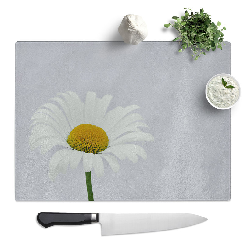 White Daisy Flower No.9  Glass Chopping Board