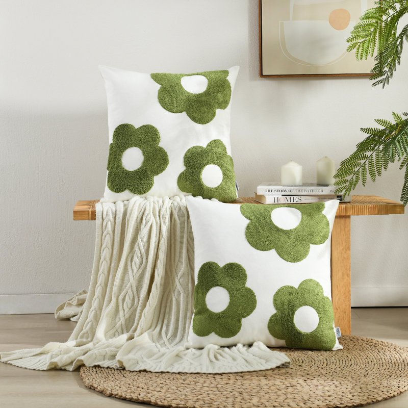 Coussin en pur coton, Vert olive, Housse de coussin seulement - sans coussin