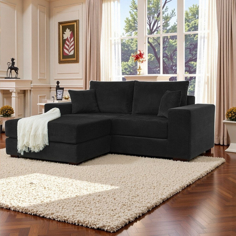 Canapé modulaire en L modulaire avec repose-pieds 86 L x 60 l siège profond pour salon, Noir