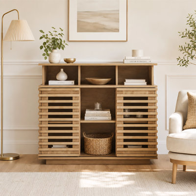 36" Farmhouse Lattice Sideboard Cabinet with Sliding Doors and Adjustable Shelf