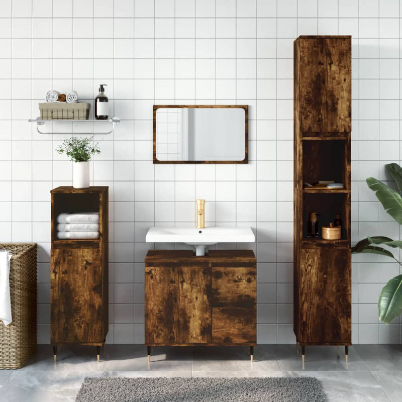 Llorente Bathroom Storage Furniture Set, Smoked Oak