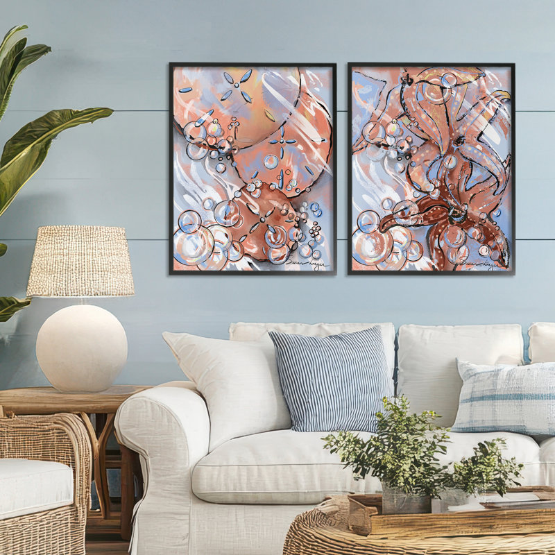 Ensemble de 2 giclées encadrées Bubbles And Sea Life, design par Susan Lugar, H 30 po x l 24 po, Giclée encadrée noir minuit