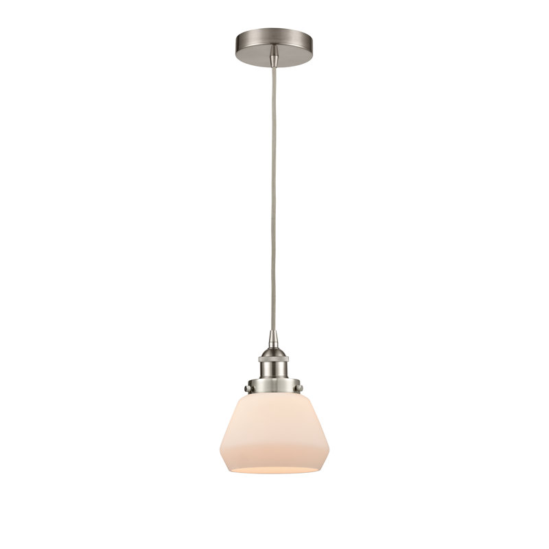 Luminaire suspendu conique à 1 lumière Cahn, Blanc, Nickel satiné brossé