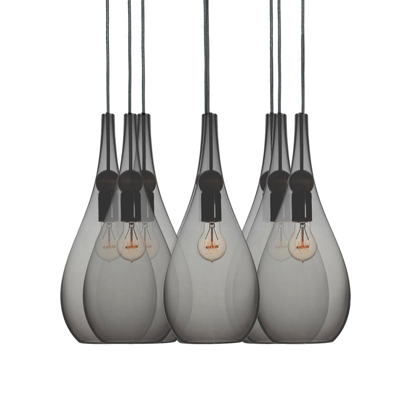 Earth 8 - Light Chandelier, Smoke Glass, Ship Rod, 36" H x 18" W x 18" D