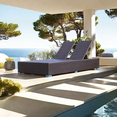 Outdoor Double Rattan Chaise Lounge Set
