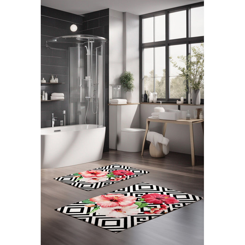 Ensemble de tapis de bain de luxe Eakly (2 pièces), 100% polyester, 16,0 x 23,6 pouces et 23,6 x 39,4 pouces | Conception antibactérienne antidérapante, hauteur de poils de 0,3 po | Lavable à la machine, durable et facile à nettoyer | Idéal pour la décoration de salle de bain