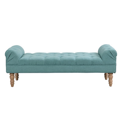 Averleigh Button-Tufted Upholstered End Of Bed Bench With Rolled Arms And Turned Wood Legs