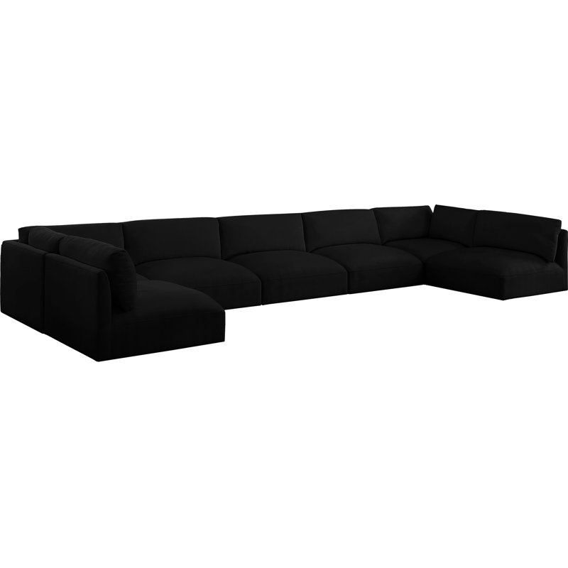 Hyrie Upholstered U-Shaped Sectional Reversible, Black Polyester Fabric