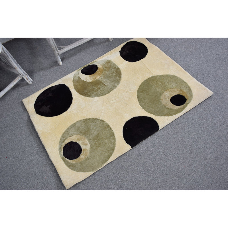 Petit tapis turc rétro Anatolian en beige pour tapis de chambre ou de porte - Matériau organique