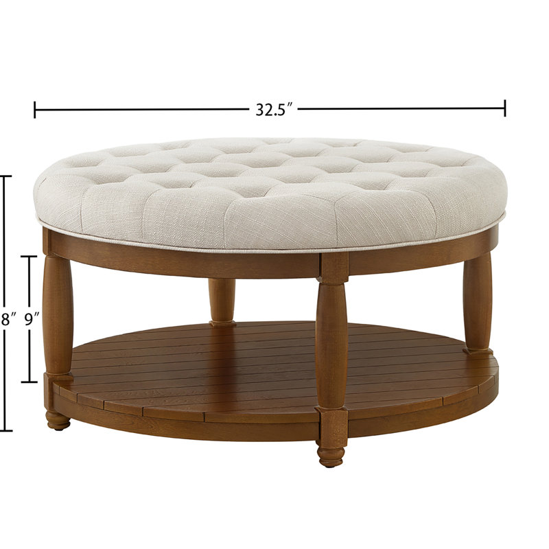 Repose-pieds rond avec repose-pieds, petite table basse rembourrée et repose-pieds, Brown, Ivory