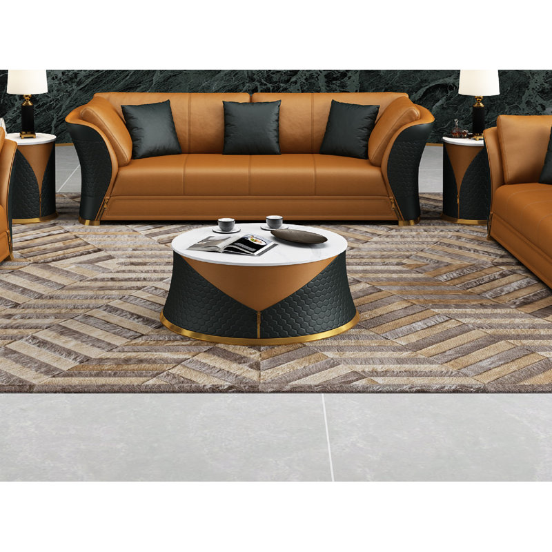Marble Coffee Table, Cognac/Charcoal/Gold