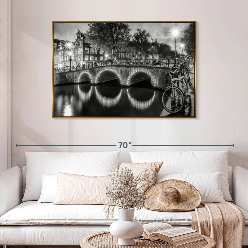 Vue moderne Amsterdam, 46 po x 31 po, Cadre flottant doré