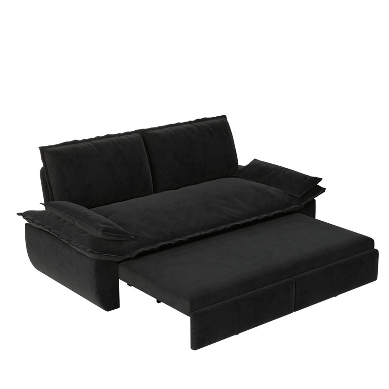Canapé-lit escamotable de 73,2 po, canapé-lit convertible 3 en 1, causeuse en velours multifonctionnel, Noir