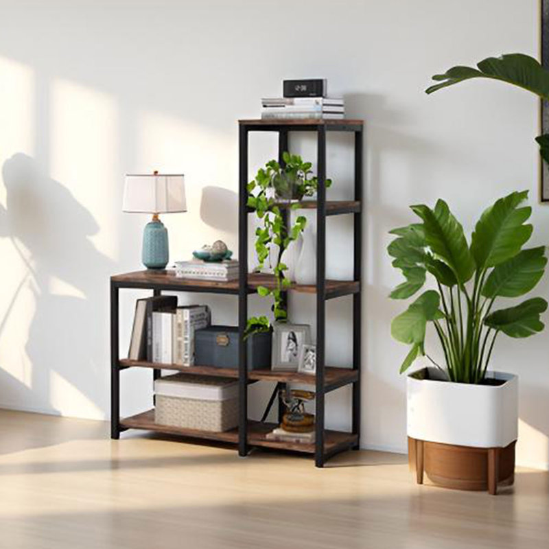 Elizah Geometric Bookcase, Brown/Black