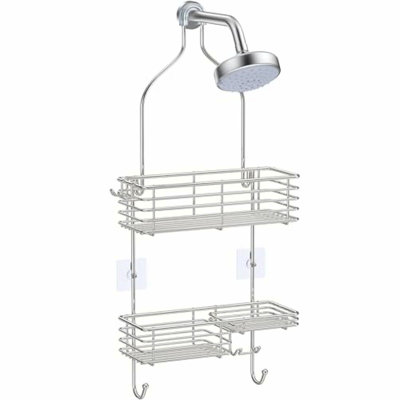 AquaGuard Rustproof Stainless Steel Hanging Shower Caddy - Over The Shower Storage Rack, Bathroom Shelf Organizer, Silver Finish