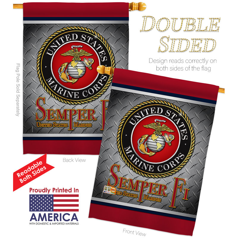 40 x 28 po en polyester à 2 faces semper fi american marine drapeau maison
