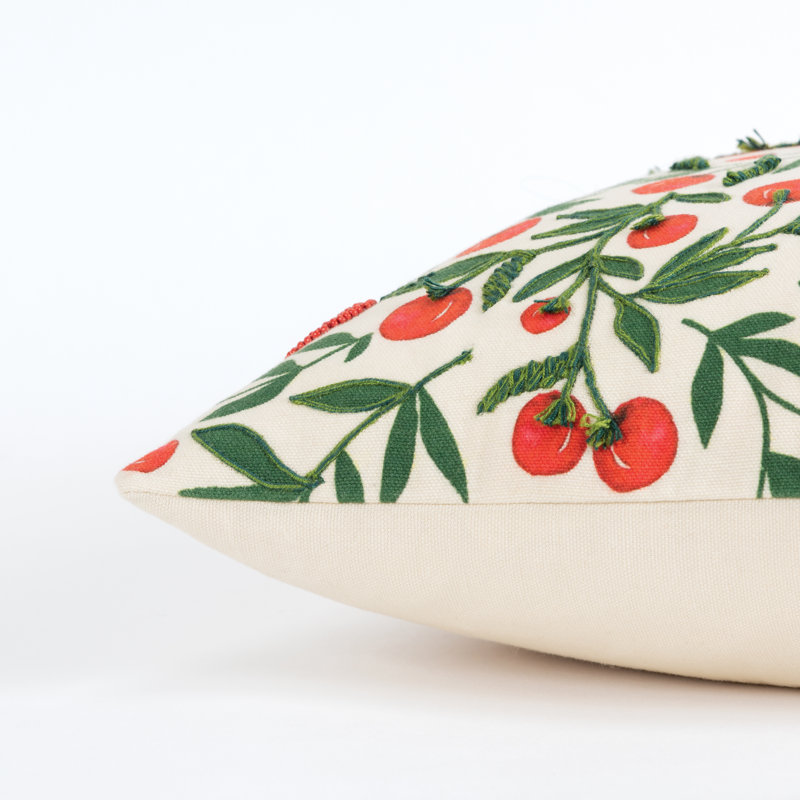 Embroidered Cotton Duck Botanical Accent Pillow 14" x 26"