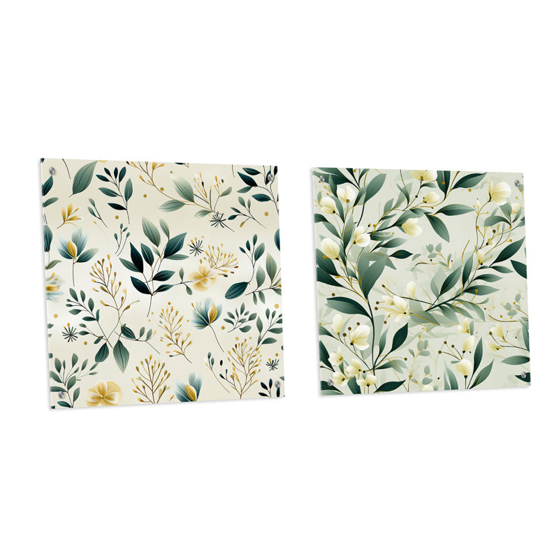 Minimalist Botanicals I - ensemble de 2 verres muraux abstraits en acrylique, H 16 po x l 33 po