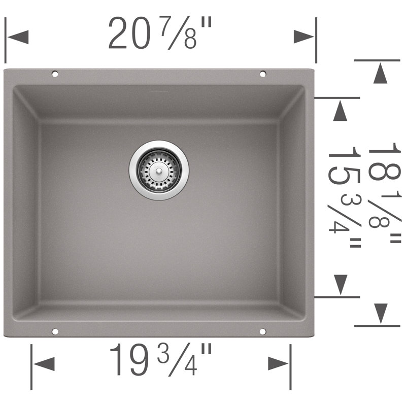 Precis SILGRANIT 21" Single Bowl Undermount Kitchen Sink, Metallic Gray