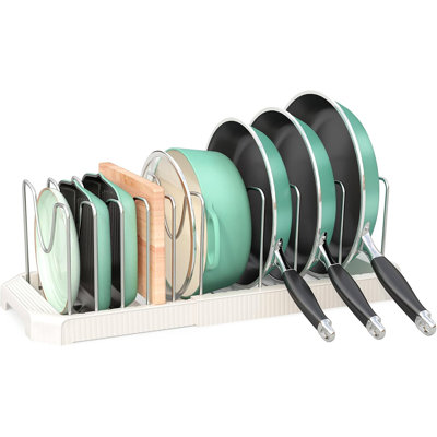 Expandable Pot and Pan Organizer – 10-Divider U-Shape Cookware Rack for Cabinets & Drawers