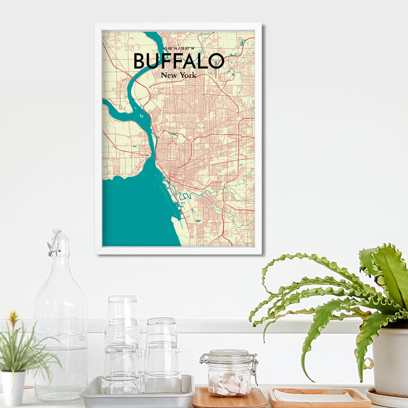 Buffalo City Map, reproduction d'impression sur affiche en beige, H 27,56 po x l 19,69 po