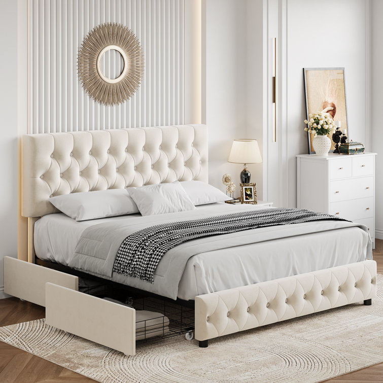 Lift Up Storage Bed Queen Size Linen Upholstered Platform Beds Modern  Tufted Button Queen Bed Frame with a Hydraulic Storage and Slat Support,  Gray