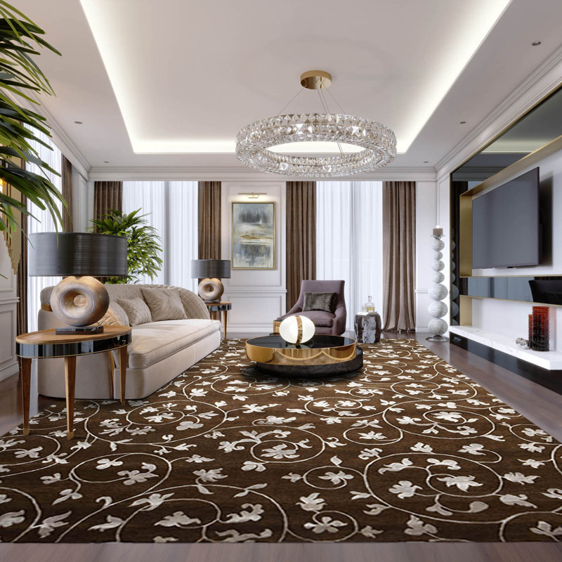 8' x 11' Hand Knotted Wool & Bamboo Silk Oriental Area rug Transitional Brown