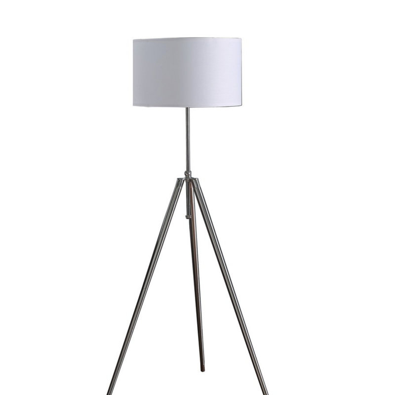 Adjustable Mid-Century Tripod Floor Lamp With Chrome/Silver Finish And Drum Shade For Modern Interiors