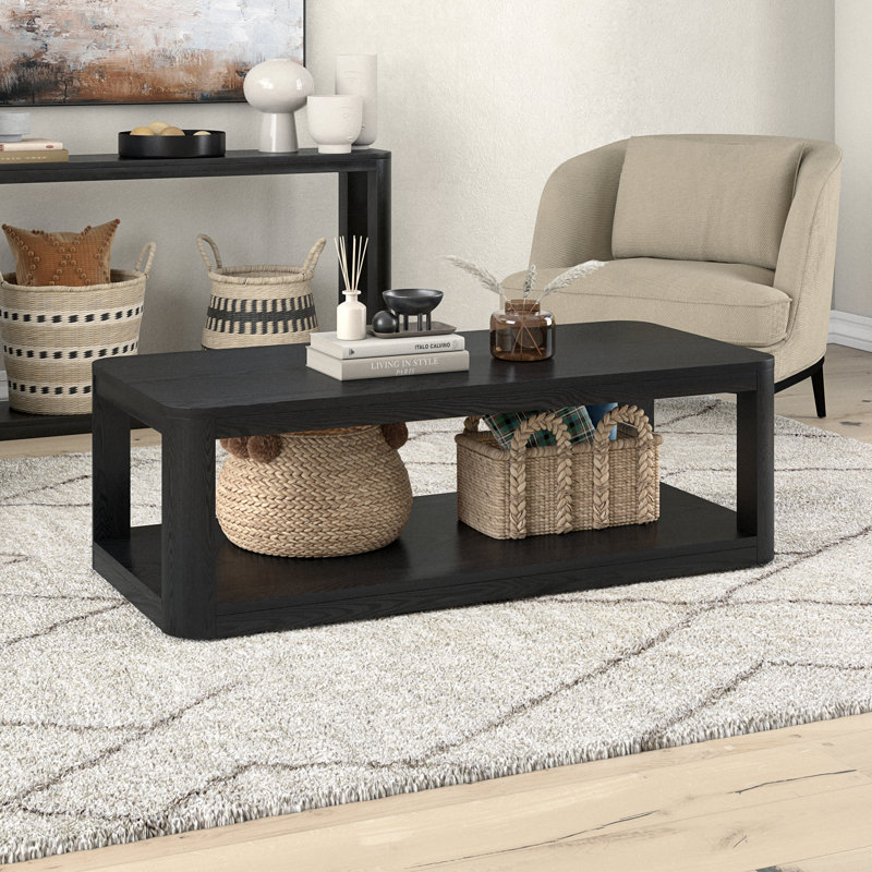 Analisia 47" Wide Rectangular Coffee Table in Alder, Black