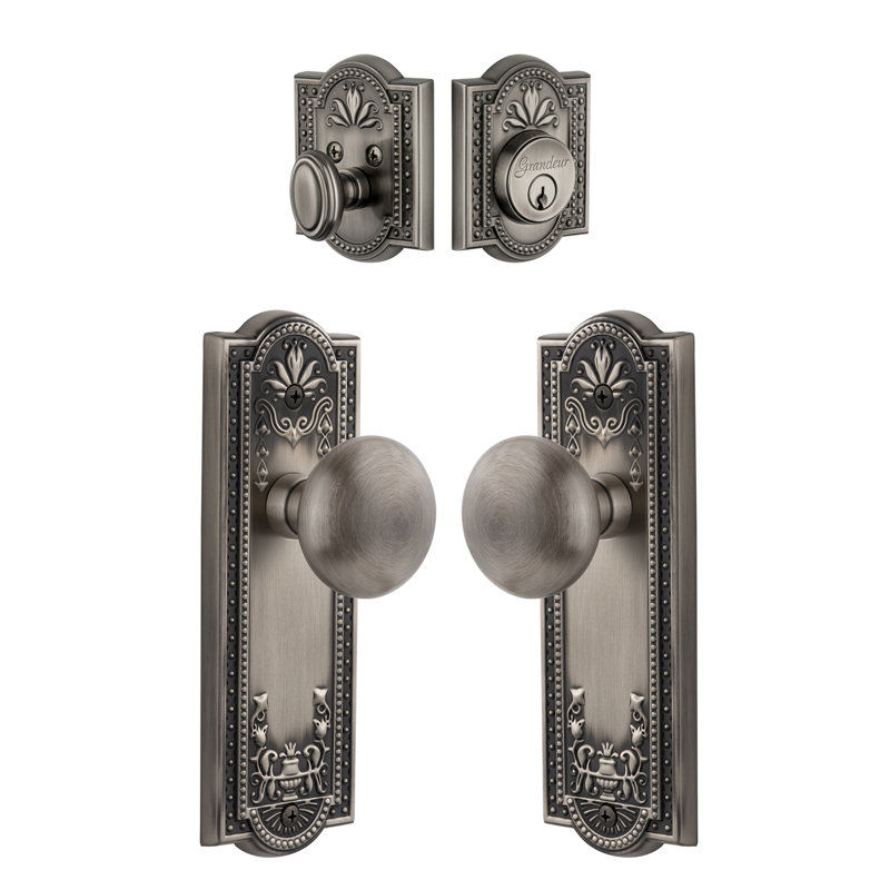 Parthenon Complete Entry Knob Set with Deadbolt, Antique Pewter