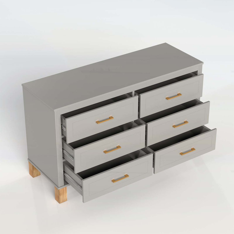 6-Drawer Storage Cabinet with Metal Handles and Wood Legs, Gray