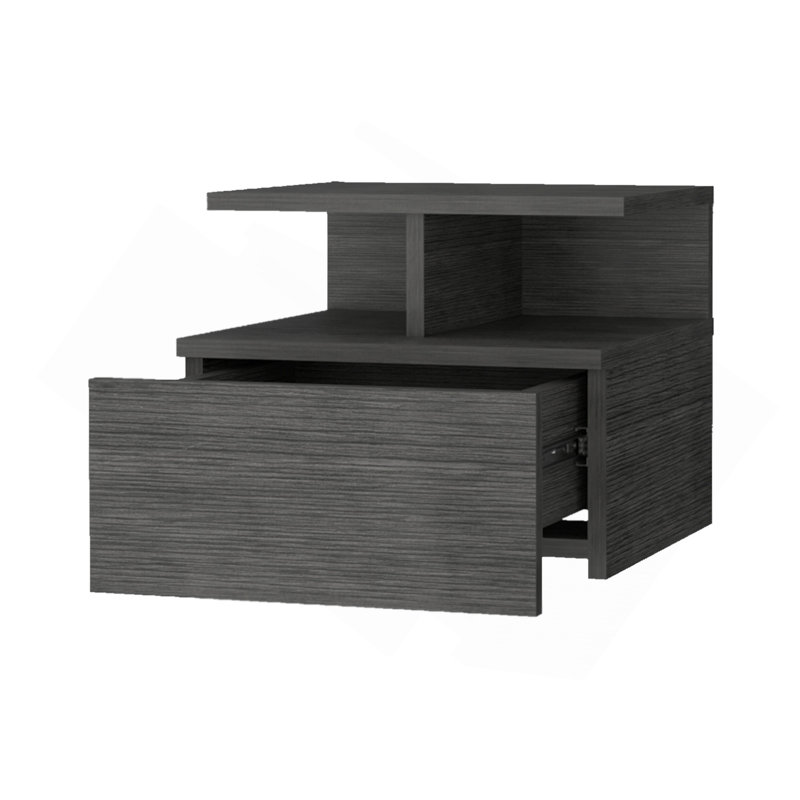 Smokey Oak 2-Tier Shelf Floating Nightstand, Dark Gray