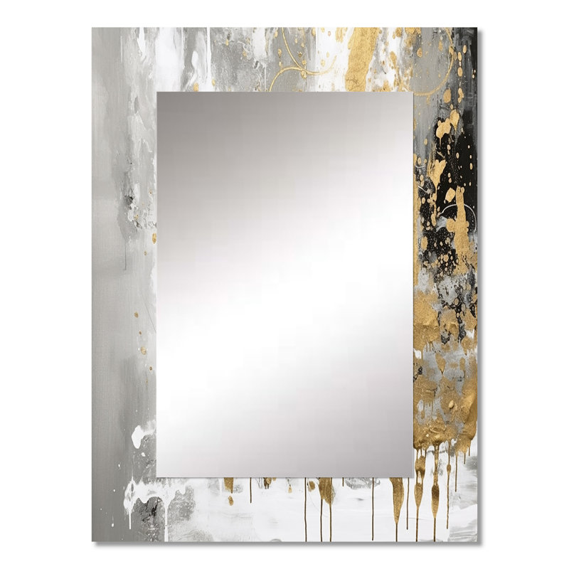White and Gold Modern Abstract - White Wall Mirror Decor, 32 po x 24 po