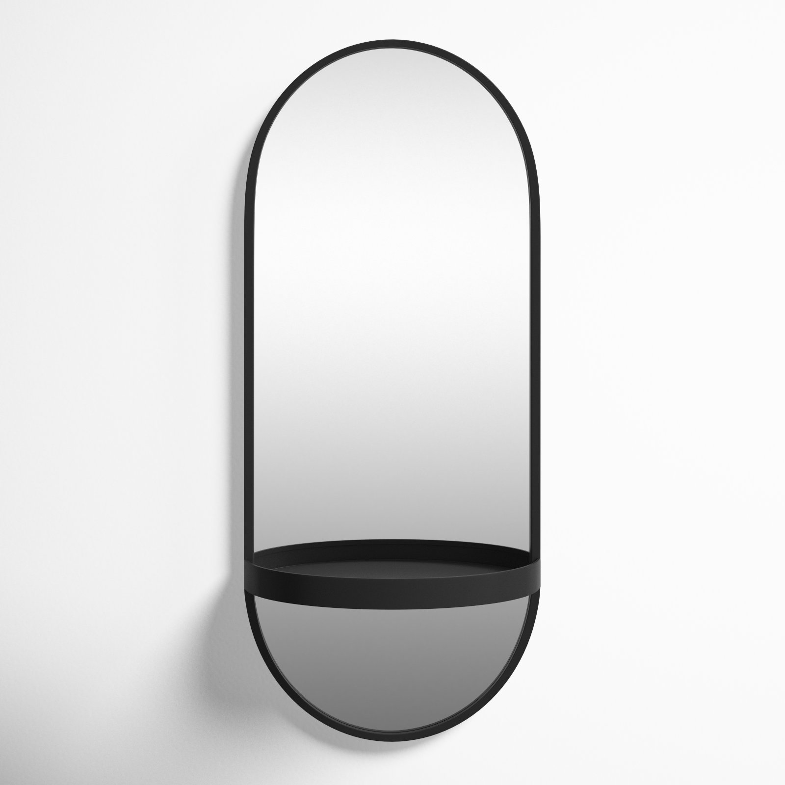 Lumi Metal Flat Mirror with Shelves, Black, 38" H x 16" W