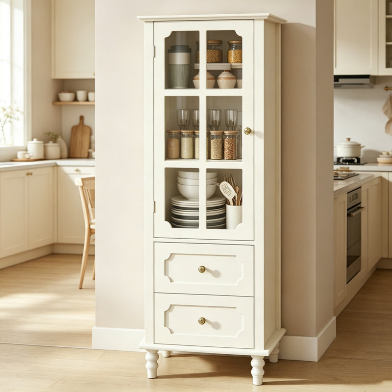 Buffet avec portes et tiroirs en verre, unité de rangement moderne en bois avec tablettes de présentation, armoire en bois minimaliste pour le salon, la salle à manger et le vestibule