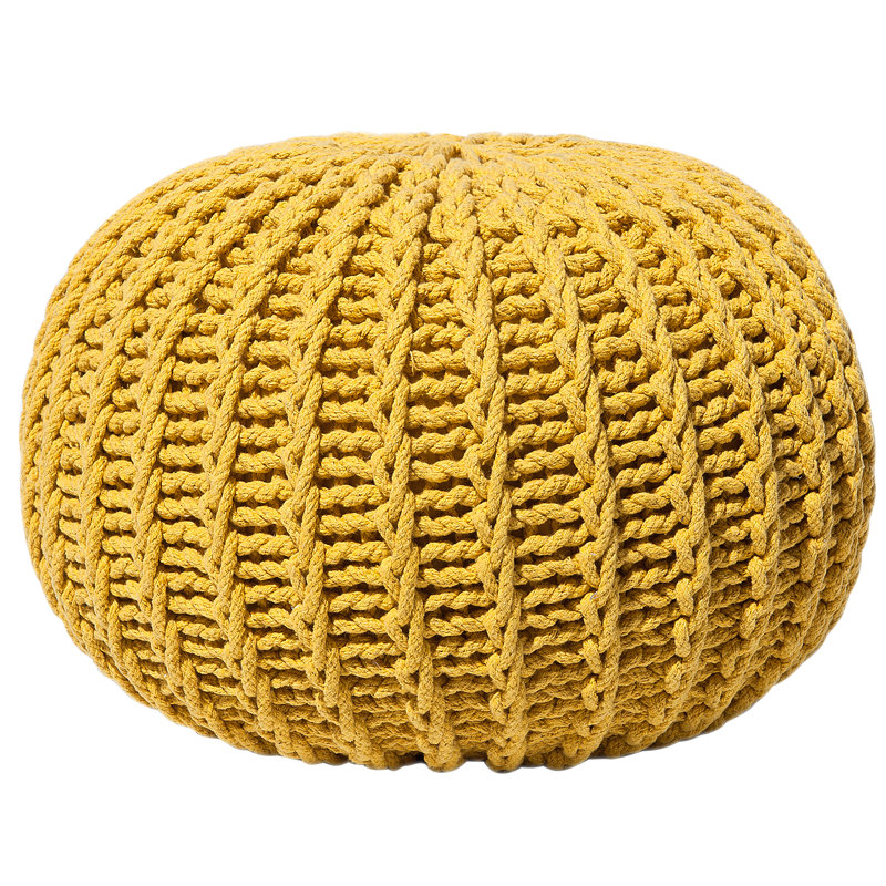 Wollano 50cm Wide Tufted Round Pouf Ottoman, Yellow