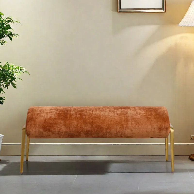 Banc en métal à rembourrage doux, H 18,11 po x l 51,18 po x P 16,54 po, Orange