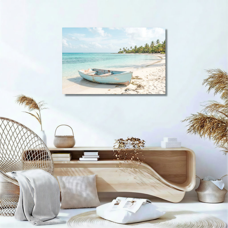 Ensemble de 1 tableau sur toile représentant un bateau de plage, H 24 po x l 36 po, Toile tendue